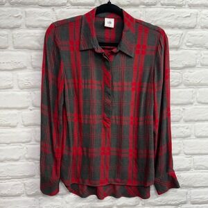 Cabi‎ Red Buffalo Plaid Long Sleeve Rayon Button Front Shirt Women Sz Small 3587